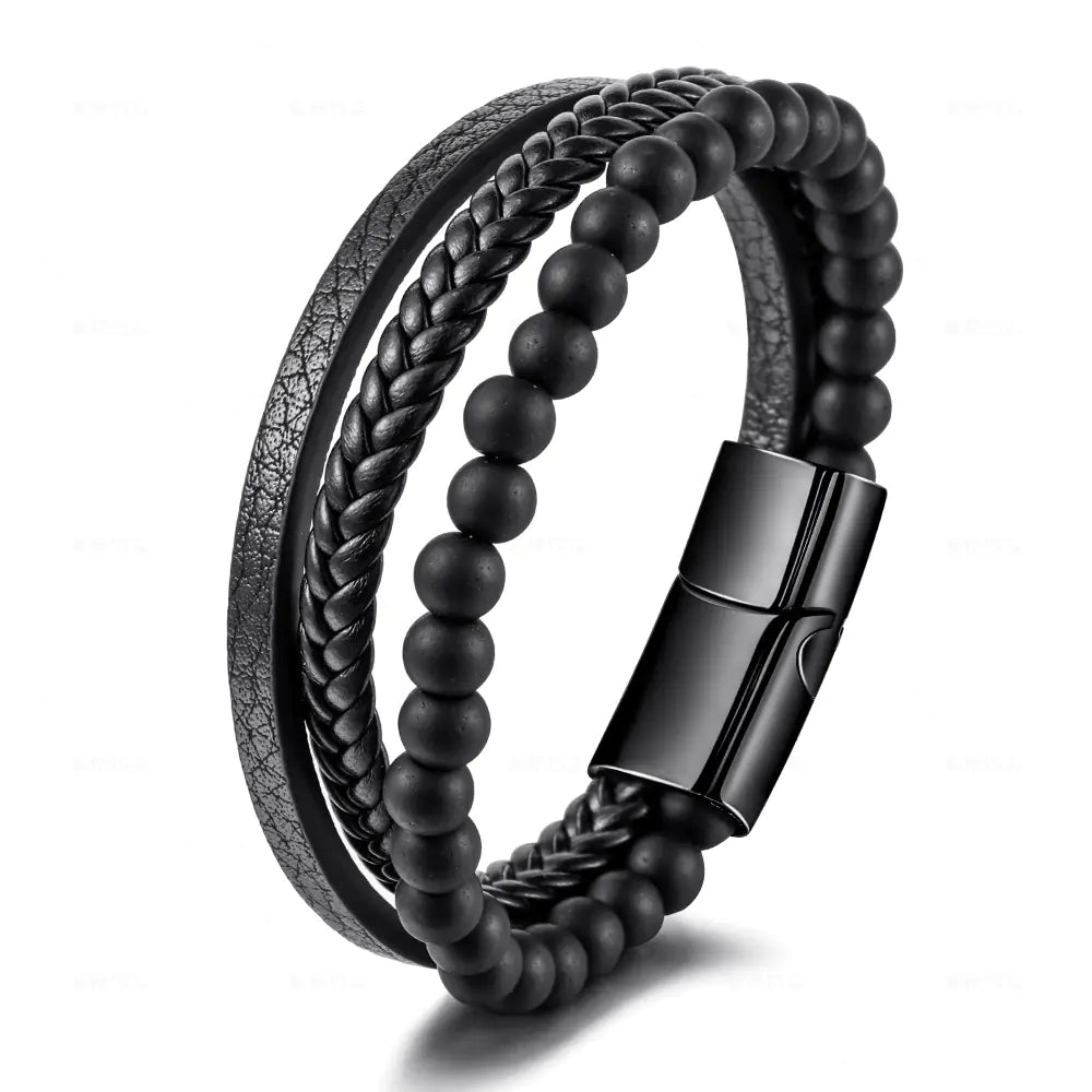 Men's Stainless Steel Bracelet with Tiger Eye Beads
