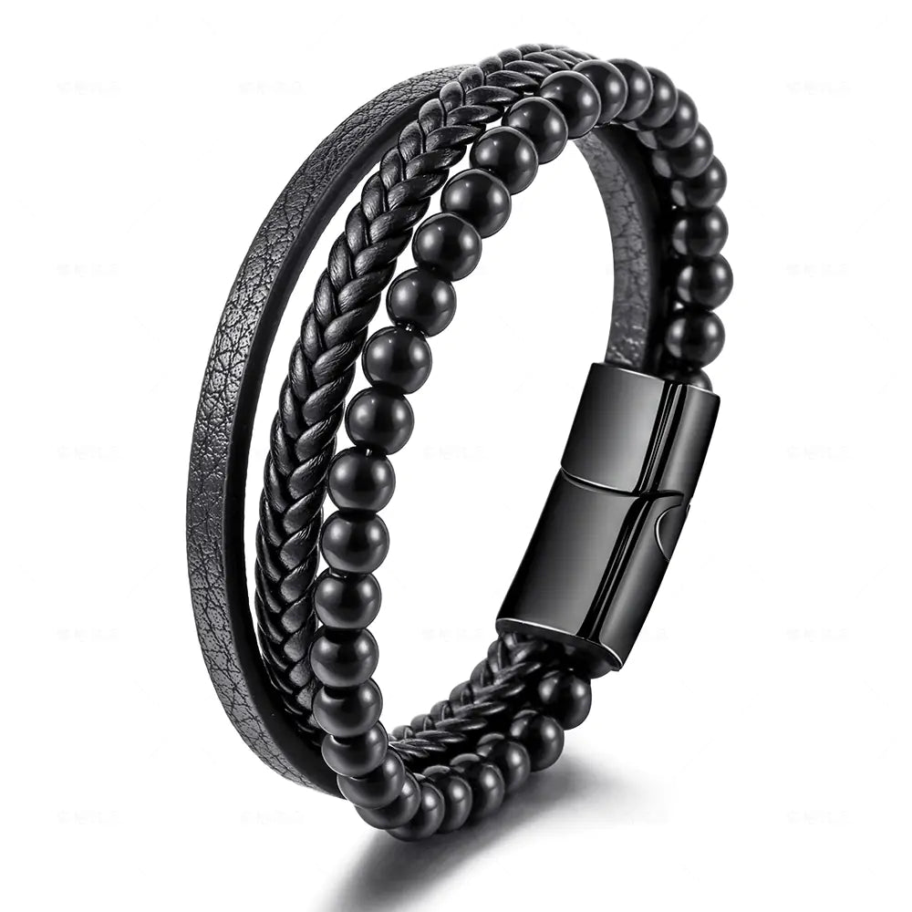 Men's Stainless Steel Bracelet with Tiger Eye Beads